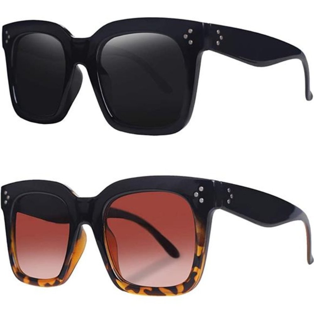 2pcs Vintage Women Oversized Sunglasses Designer Luxury Square UV400 Protection